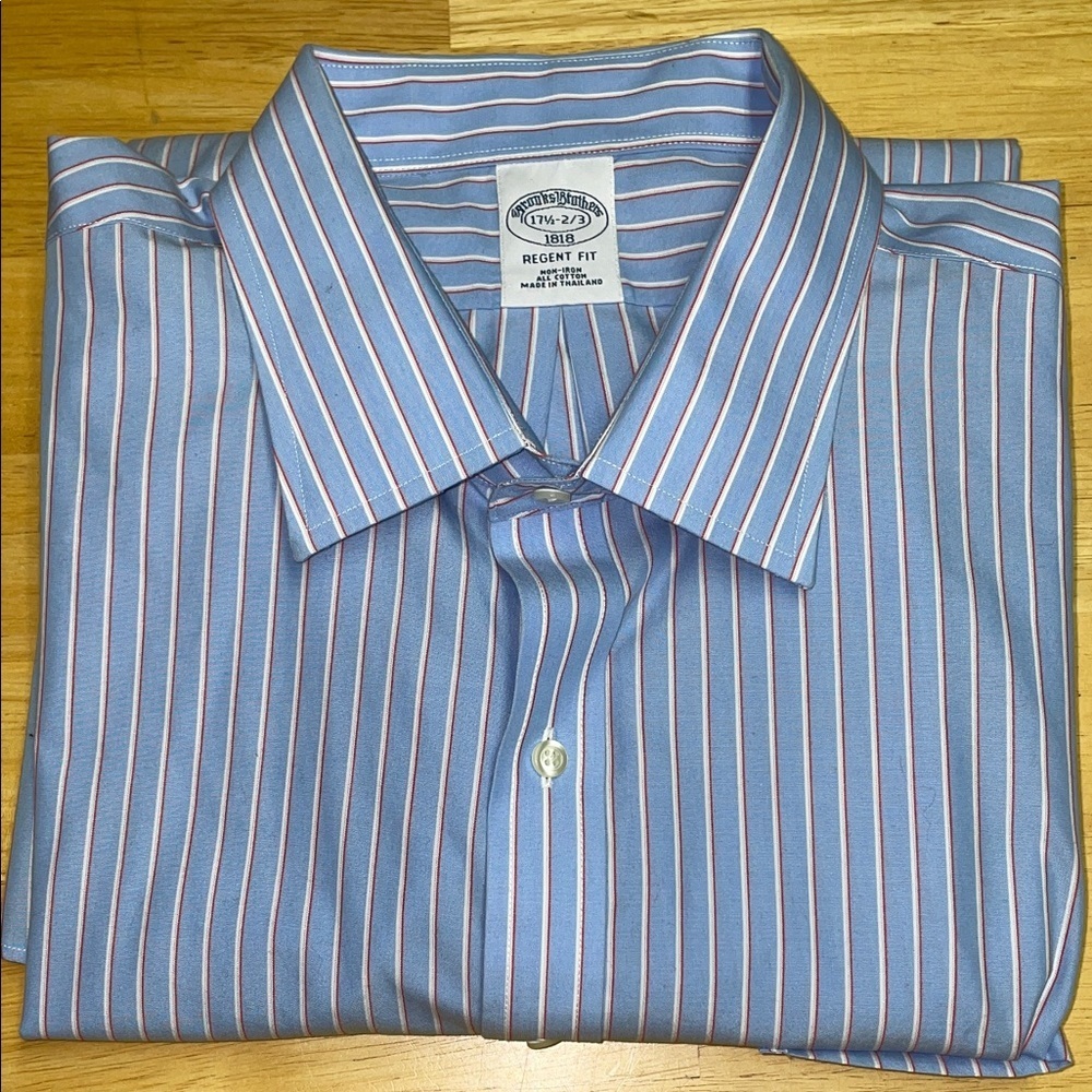 Brooks Brothers Regent Shirt Long Sleeve. Blue&Pink Striped. Cotton. 17 1/2- 2/3